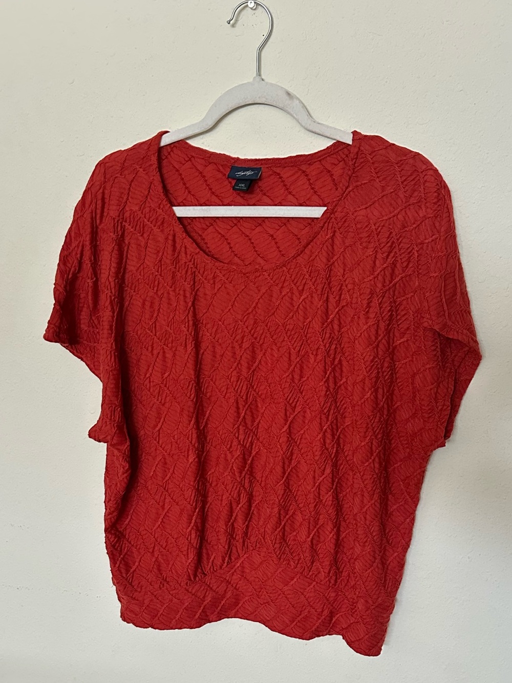 Daytrip Red Textured Short Sleeve Scoop Neck Top
